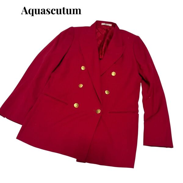 美品 Aquascutum アクアスキュータム 金ボタン ストレッチ テーラードジャケット レッド 赤 ダブルブレスト ダブル
