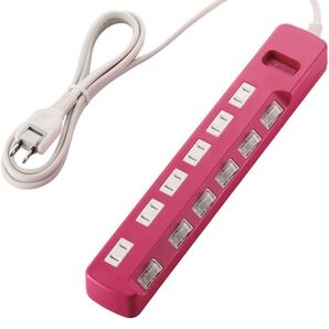 エレコム 延長コード 電源タップ 雷ガード 省エネ 個別スイッチ 6個口 2m ピンク T-PN04-2620PN