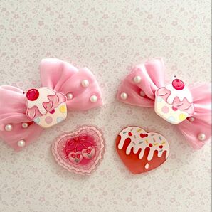 カップケーキのピンクリボンヘアアクセサリー