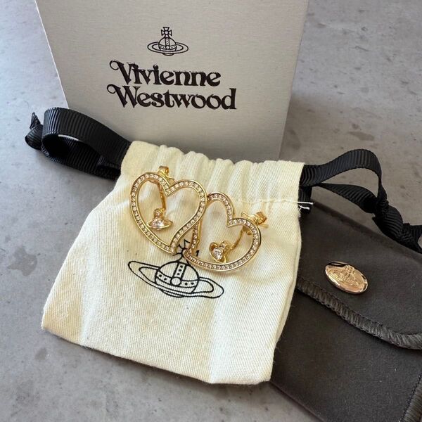 新品未使用! ヴィヴィアン ウエストウッド ピアス ハート ゴールド ストーン Vivienne Westwood オーブ