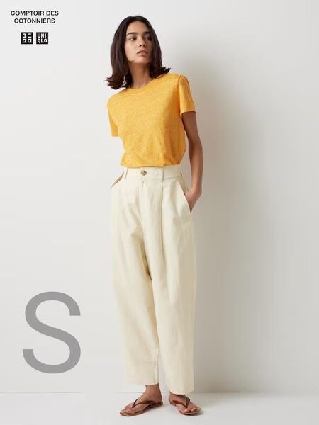 UNIQLO リネンブレンドタックテーパードパンツ Sサイズ コントワーデコトニエ ユニクロ ベージュ