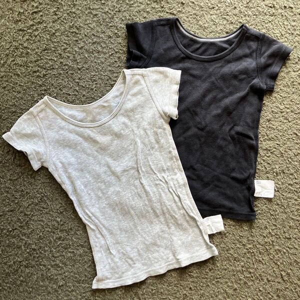ユニクロ Tシャツ 肌着 半袖 90㎝ 2枚セット おまとめ グレー 黒 男女兼用 綿100%