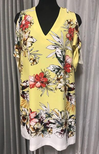ZARA BASIC 花柄ノースリーブワンピース イエロー Mサイズ チュニック