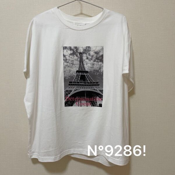 N°9286! ウィンドウプリント オーバーサイズTシャツ サイズM 綿100% ホワイト 半袖 白