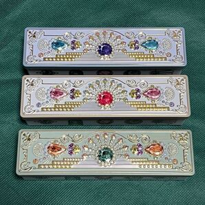 【宝塚】宝塚すみれクッキー缶 ビジュー缶 青、白、緑 3個セット+未使用紙袋2枚