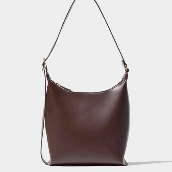 【UNIQLO】レザータッチスクエアショルダーバッグ DARK BROWN