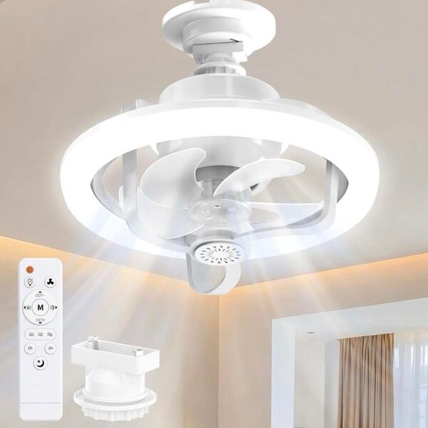 シーリングファンライト LED ファン付き照明 36W 4000LM 自動首振り DCモーター 無階段調色調光 蚊除け付き