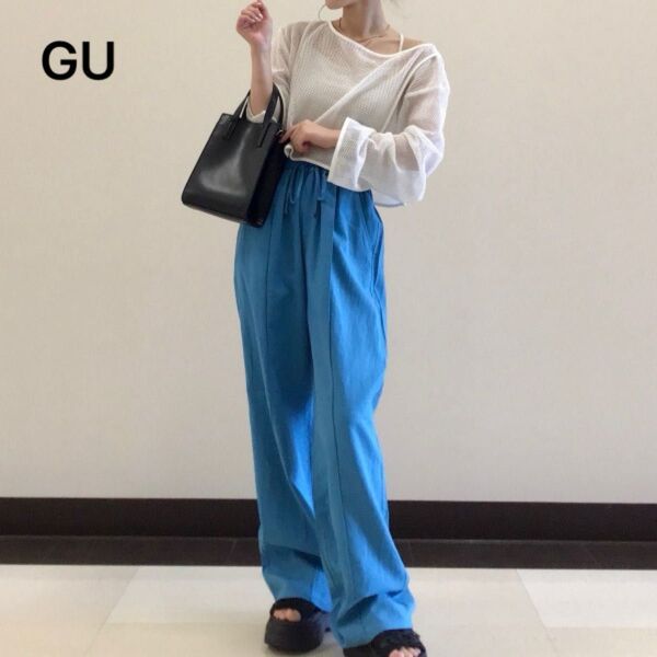 GU ジーユー リネンブレンドプルオンパンツ