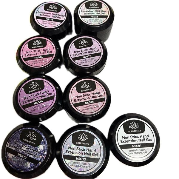 BORN PRETTY Non Stick Hand Extension Nail Gel 9個セット ラメカラー8色、クリア