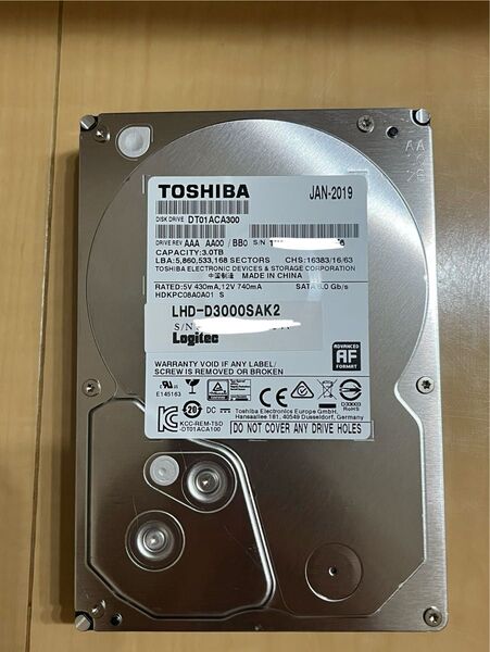 【新品】TOSHIBA 3TB HDD DT01ACA300 3.5インチHDD SATA