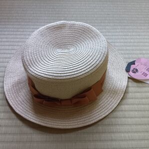 麦わら帽子 ベージュ リボン付き