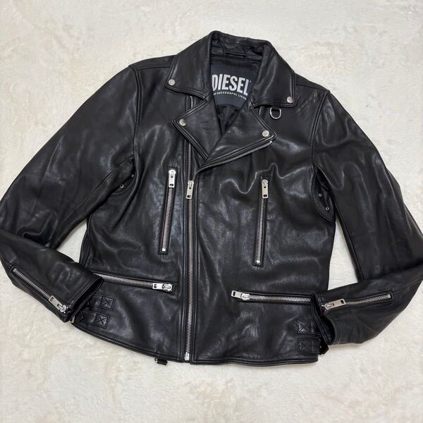 ディーゼル ダブルライダースジャケット レザージャケット XL 羊革 本革 レザー ラムレザー 黒 大きいサイズ