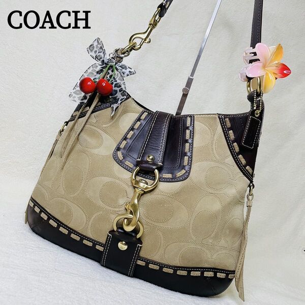 希少★COACH コーチ ワンショルダーバッグ スェード レザー シグネチャー 肩掛け ジャッキー y2k ホーボー ゴールド金具