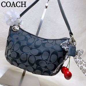 COACH コーチ 小さめ★ワンショルダーバッグ シグネチャー キャンバス レザー ブラック y2k