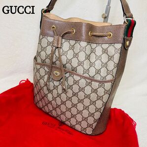 希少★GUCCI オールドグッチ ショルダーバッグ 巾着 GG柄 PVCレザー シェリーライン インターロッキング ヴィンテージ