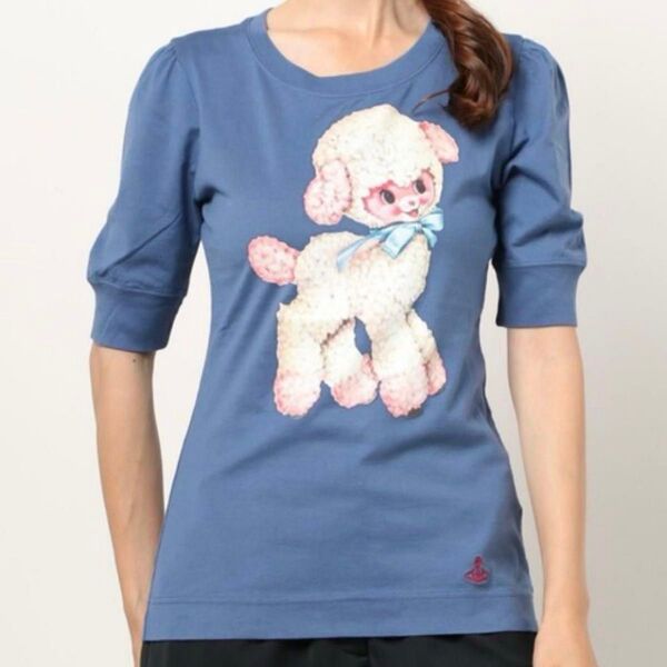 ☆タグ付き☆ヴィヴィアンウエストウッド コットンラム 袖ギャザートップ Tシャツ Vivienne Westwood オーブ刺繍
