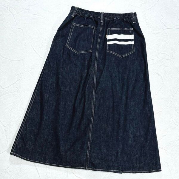 ☆美品☆桃太郎ジーンズ 出陣 デニム スカート風パンツ ガウチョパンツ ワイドパンツ MOMOTARO JEANS ロゴボタン L