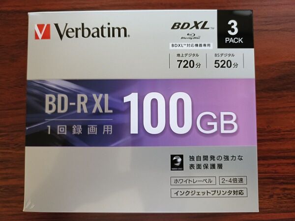 【未開封品】バーベイタム Verbatim 録画用BD-R XL 100GB 3枚パック