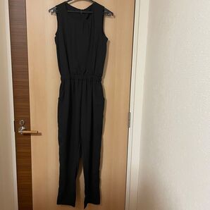 オールインワン ノースリーブ サロペット ブラック 無地 ポリエステル