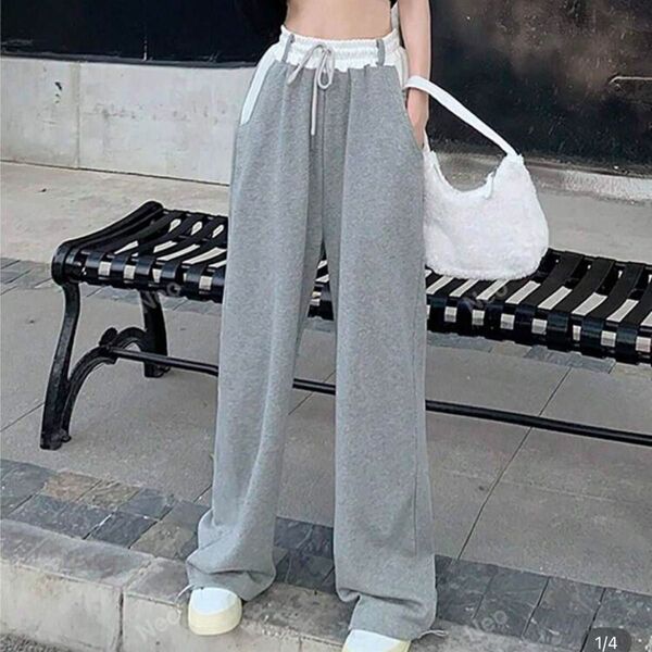 SHEIN ハイウエスト ルーズ フィット カジュアル パンツ Sサイズ グレースウェット