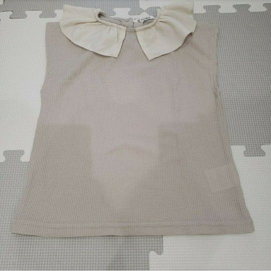 キッズ 120 Tシャツ ノースリーブ ペアマノン ワッフル ベージュ 襟 春夏