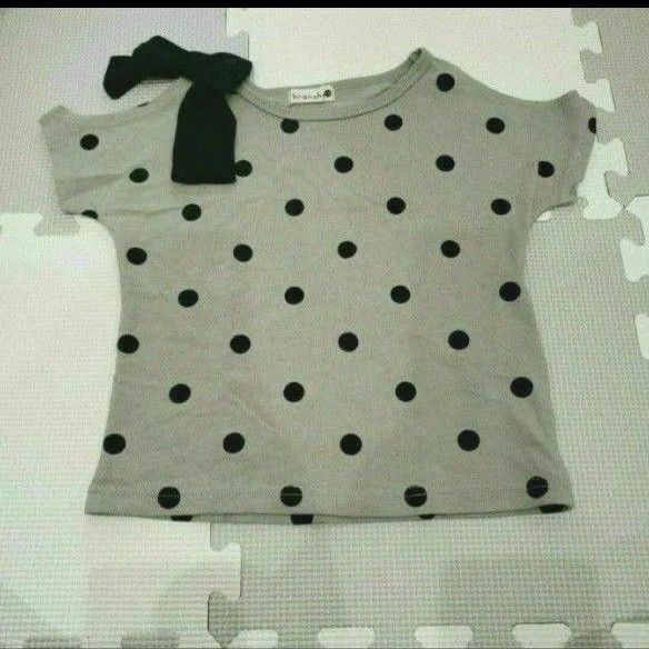 キッズ 110 Tシャツ 半袖 ブランシェス 綿100% カーキ ドット 女の子