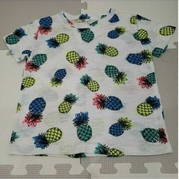 キッズ 110 Tシャツ 半袖 パイナップル 夏物 白 蛍光色 男の子 女の子