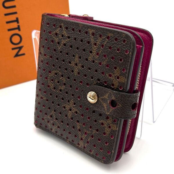【レア!】LOUIS VUITTON ルイヴィトン モノグラム コンパクトジップ 二つ折り財布 ファスナー ペルフォ レディース