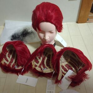 ウィッグ かつら ショート フルウィッグ ツッパリ 不良 コスプレ 宴会 文化祭 パーティ 赤 レッド オールバック