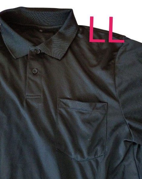 MENS 黒 ポロシャツ LL メンズ ブラック 無地 長袖シャツ カットソー 作業着 オールシーズン 肩ポケット メッシュ