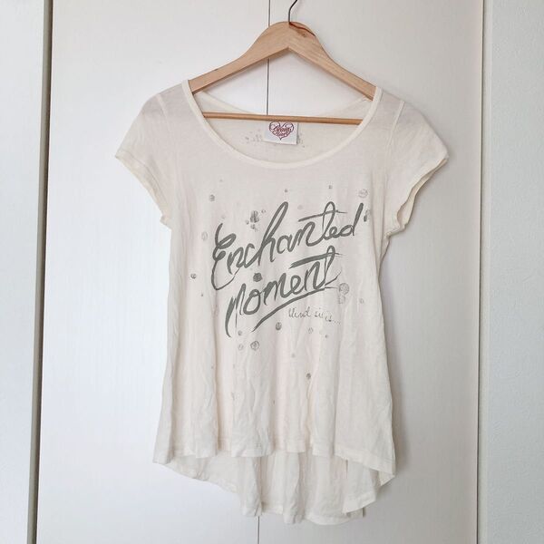 ビームス Tシャツ トップス ブラウス 半袖 白 ホワイト フリル コットン 綿 カットソー パフスリーブ アシンメトリー アシメ