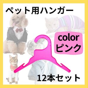 ピンク ペット用ハンガー 12本セット プラスチック 小型犬 猫用 ベビー用 軽量 シンプル 収納 ディスプレイ 統一感 保管