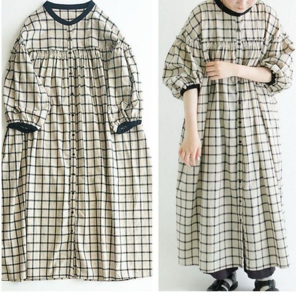 【新品】Samansa Mos2 サマンサモスモス タグ付未使用パフスリーブ ロングワンピース 体型カバー FREEサイズ