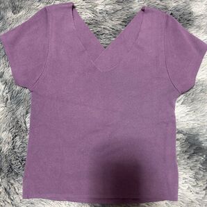 Vネックサマーニット パープル