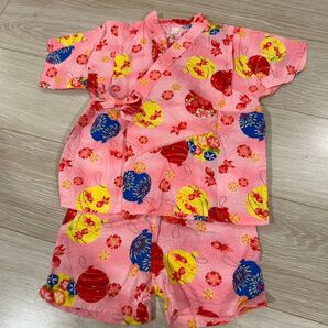 女の子 甚平 90サイズ ピンク 金魚 ボンボン 上下セット