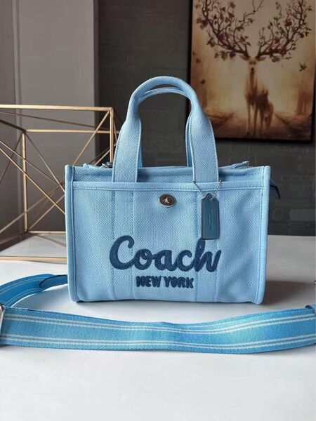 COACH コーチ ミニトートバッグ ライトブルー キャンバス 未使用・新品