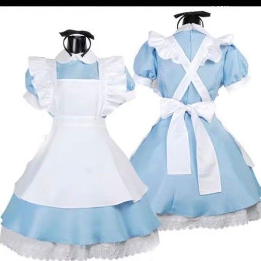 不思議の国のアリス風 メイド服 コスプレ衣装 ナイトウエア ワンピース エプロン カチューシャ 3点セット XXL