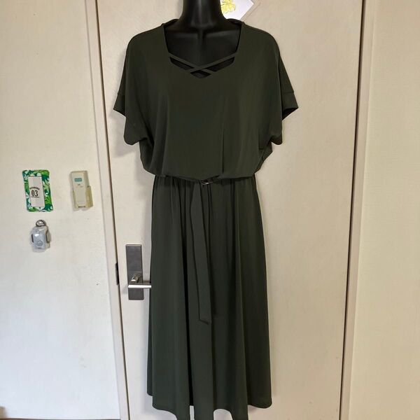 早い者勝ち価格☆美品 セシルマクビー CECIL Mc BEE ワンピース 半袖 フレンチ袖 スカート グリーン フリーサイズ