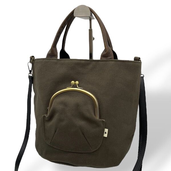 美品 がま口の日限定帆布 トートバッグ 2WAY ショルダー あやの小路 巾着