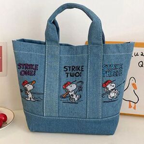 【新品未使用】スヌーピー 刺繍デニムトートバッグ(野球柄)