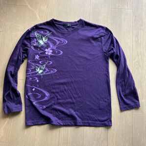 長袖Tシャツ 和柄 蝶 桜 X Lサイズ パープル