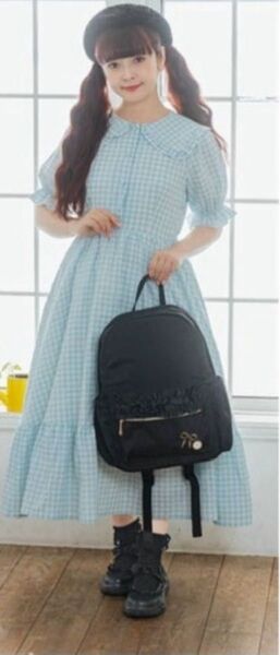 ギンガム水色ワンピース S 青木美沙子 しまむら 新品タグ付き