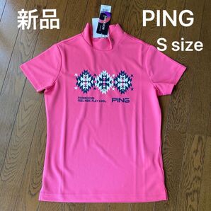 新品タグ付き PING GOLF ピン ゴルフウェア レディース 半袖モックネックシャツ 吸水速乾 Sサイズ ピンク