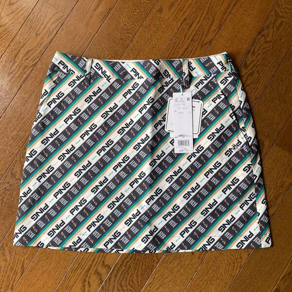 新品 タグ付き PING ピンゴルフ Mr.PINGバイアスプリント ストレッチスカート 春夏 吸水速乾 総柄 Lサイズ