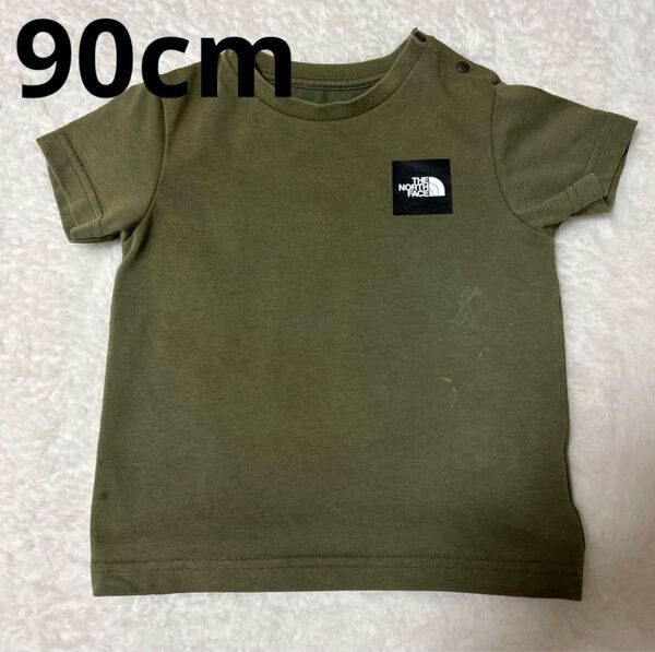 90cm 男の子 半袖Tシャツ カーキ ザ ノースフェイス 前も後ろもロゴあり
