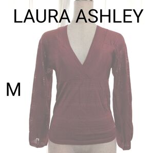 ローラアシュレイ LAURAASHLEY レディース トップス Vネック 透かし編み 長袖 レッド系 Mサイズ