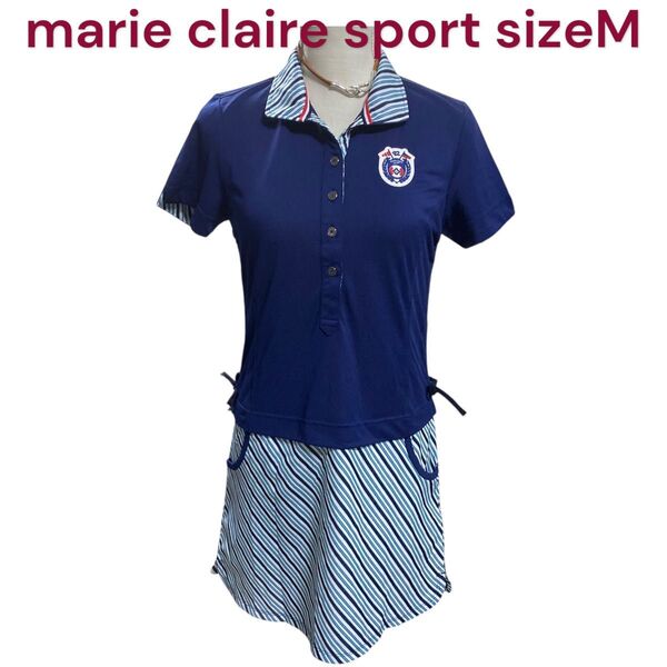 美品 マリクレール スポーツ ゴルフ ウェア ワンピース M、9号 marie claire sport 青、ブルー