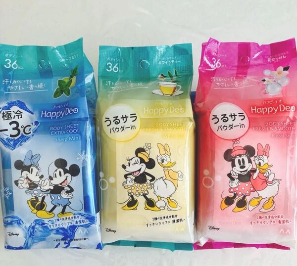 ★GATSBY・限定ディズニーハッピーデオボディペーパー3種・うるさら優しい香り♪かわいいデオドラント汗拭きシート.まとめ売り