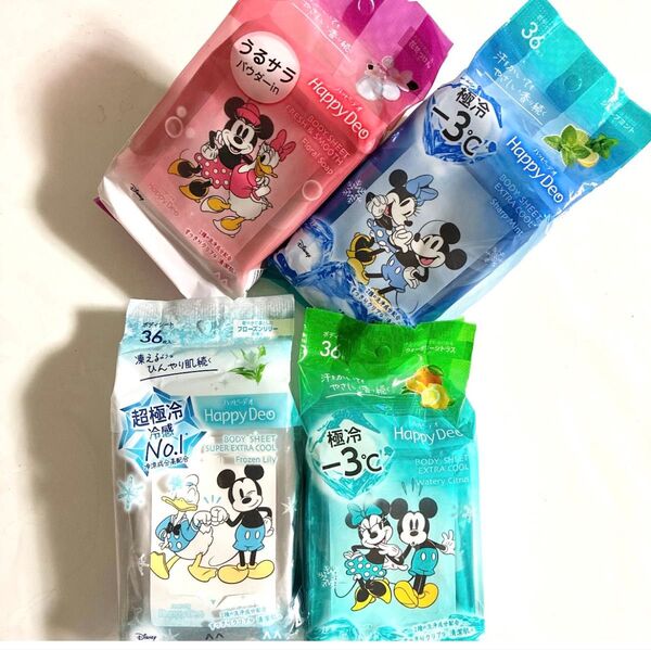 ★マンダム・限定ディズニーハッピーデオボディペーパー4種・うるさら優しい香り♪かわいいデオドラント汗拭きシート.まとめ売り