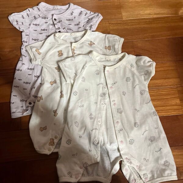 カップケーキ柄 クマ柄 キャンディ柄 ロンパース3枚セット ベビー服 子供服 ロンパース